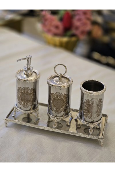 alya home aksesuar Metal Banyo Seti Gümüş