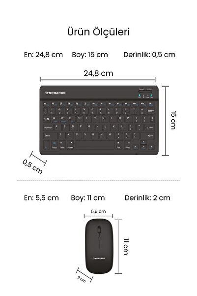 SPRANGE Tablet Ve Telefonlar İçin Bluetooth - Wireless Klavye Ve Mouse Set - ...