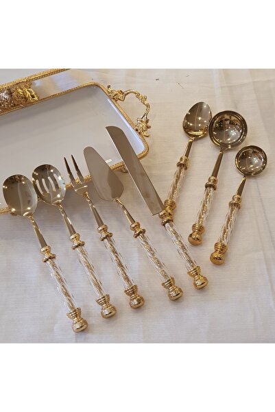 alya home aksesuar Tamamen Gold 8 Parça Kristal Servis Seti