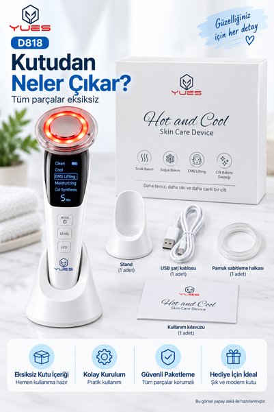 YUES D818 Cilt Temizleme ve EMS Lifting Bakım Cihazı 5 Modlu LED Sıcak Soğuk Yüz Masaj Aleti