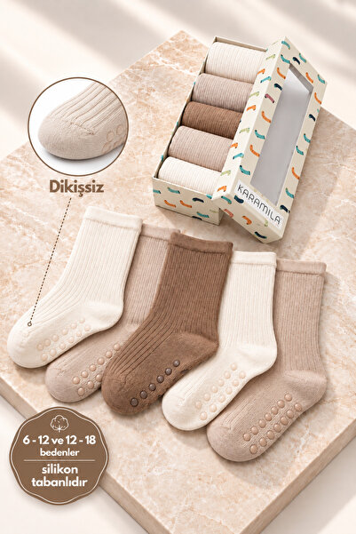 KARAMİLA Bamboo Bebek Çorap 5 Çift Özel Kutusunda DİKİŞSİZDİR ( 6 Ay'dan Sonr...