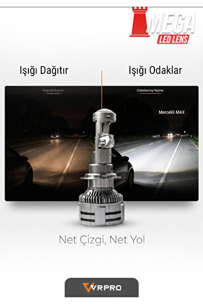iq elektronik VRPRO Mega H4 Led Lens Far Ampulü Mercekli 22.000 Lümen 75W Beyaz Işık