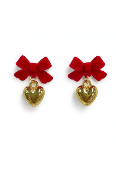 zerzembe Gold heart velvet earrings lucky cube valentine's day lucky cube