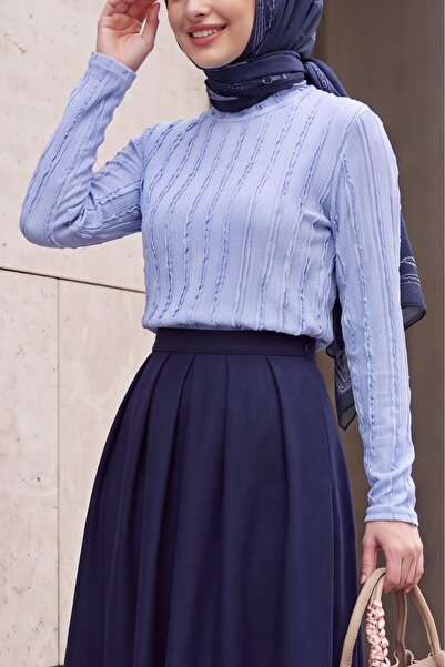Modamorfo Women's Textured Stretch Knitted Blouse 975 - Blue