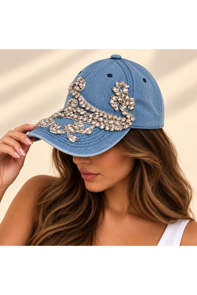 jasmina store Pălărie din denim brodată cu pietre