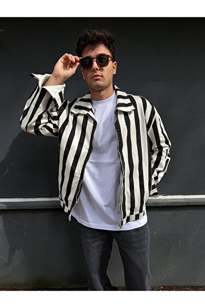 COCOPELLI Striped Black and White Men's Denim Jacket Coc3460
