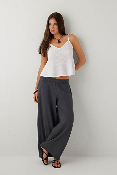 İpekçi Otantik Nomad Flam Textured Palazzo Women's Trousers Anthracite