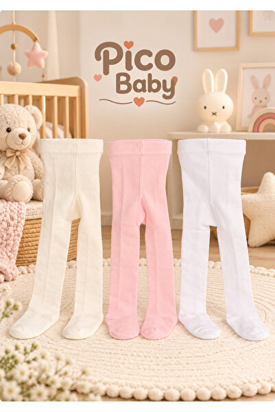 Pico Baby 3'lü Kız Bebek & Çocuk Pamuklu Düz Renkli Külotlu Çorap