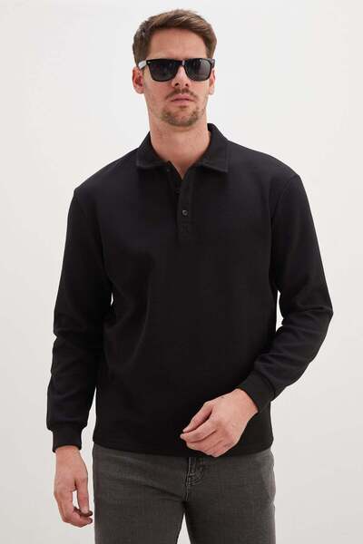 Fulla Moda Yarım Düğmeli Polo Yaka Pike Sweatshirt