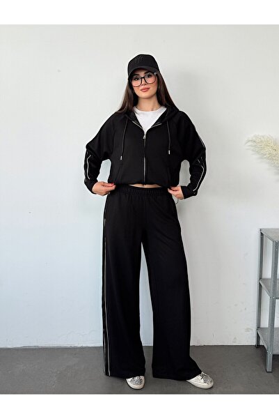 HKT HAK TEKSTİL Modal Fabric Zippered Sweatshirt & Wide Leg Sweatpants Set