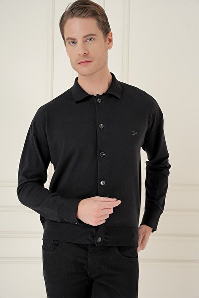Efor TR 879 Slim Fit Siyah Klasik Triko