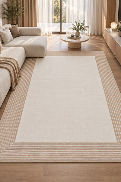 Ceremonyhome Modern Bej Krem Leke Tutmaz Salon ve Oturma Odası Halısı