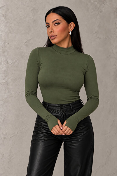 Ladima Women's Khaki Finger Detailed Bodysuit