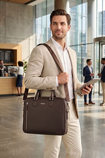 Fossil 2036 Vegan Deri laptop çantası evrak çantası unisex şık tasarım KAHVER...
