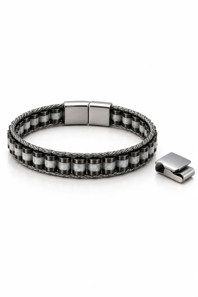 Shinestar atelier Hematit Doğal Taşlı Metal Klipsli Kadın Erkek Unisex Bilekl...