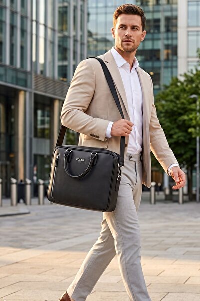 Fossil 2036 Vegan Deri Laptop Çantası Evrak Çantası Unisex Şık Tasarım Siyah