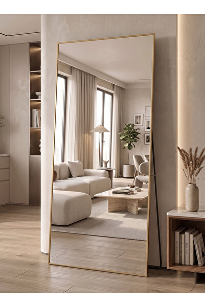 Taimi مرآة كبيرة بتصميم فاخر 160x50 سم - مرآة كاملة الطول بإطار معدني ذهبي وح...