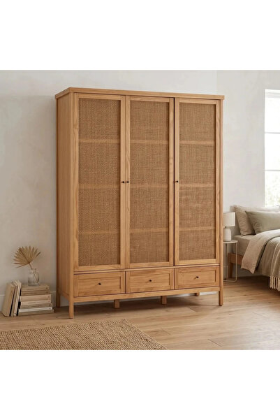 ŞafakMobilya Altea Rattan Detaylı Geniş Masif Gardrop