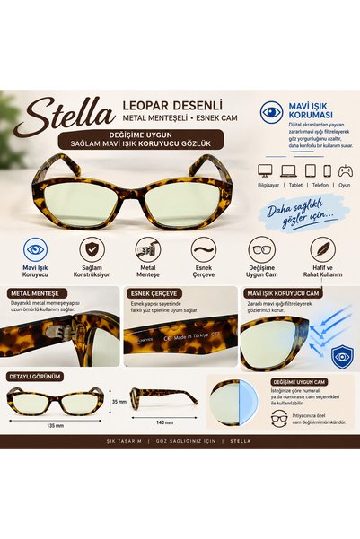 funeyes Stella Leopard Geometric Cat Eye Thick Handle Blue Light Protection Glasses