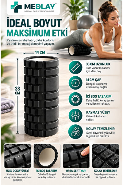 MEDLAY Foam Roller 33 Cm Siyah