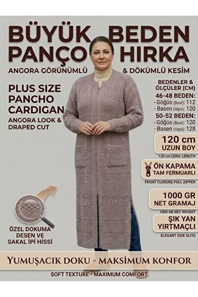 Laden Triko Kadın Büyük Beden Yün Sıcaklığında Kışlık Anne Uzun Fermuarlı Hır...