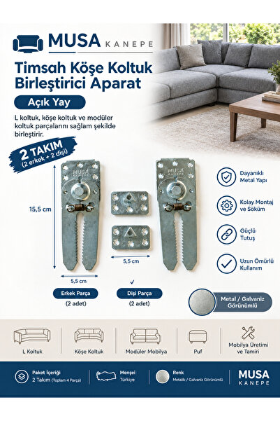 kaynar 2 Adet Metal Köşe Birleştirme Aparatı Timsah Mobilya Bağlantı Sabitlem...