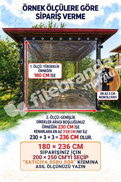 Morilu MANDALLI ŞEFFAF Kamelya Balkon Kapama BRANDA PERDESİ, MONTAJ Malzemeli...