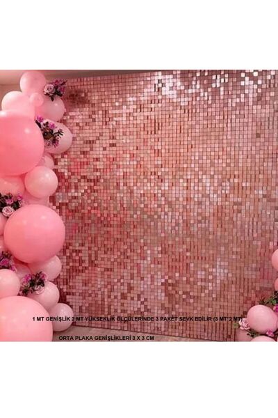 partidolu 3 Adet Rosegold Renk Fon Perdesi Folyo Dekor Süsü 2x1 mt retro