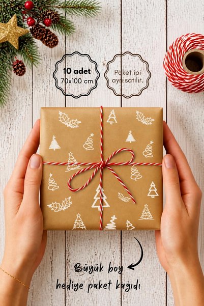 Bimotif 10-Pack, Wrapping Paper, 70X100 cm Pine Pattern, Kraft-White