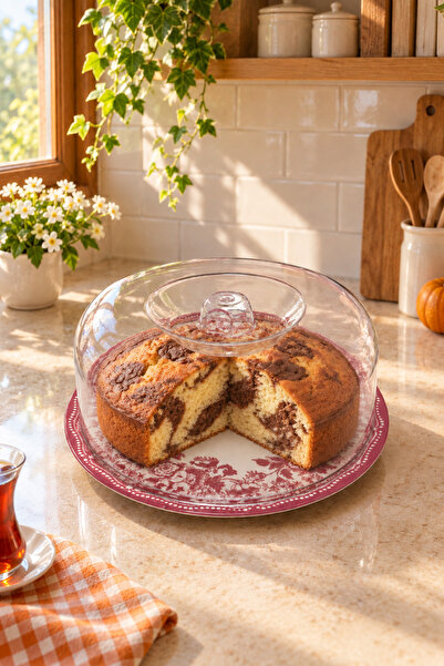 İLİVA 26 cm Ceramic Cake Pan with Lid, Pastry Presentation Plate