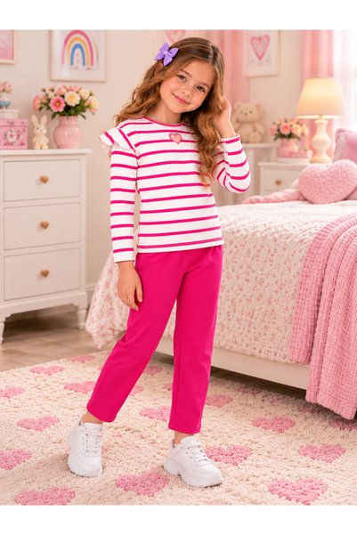 kkm Quality combed cotton girl STRIPED GIRL'S children's suit