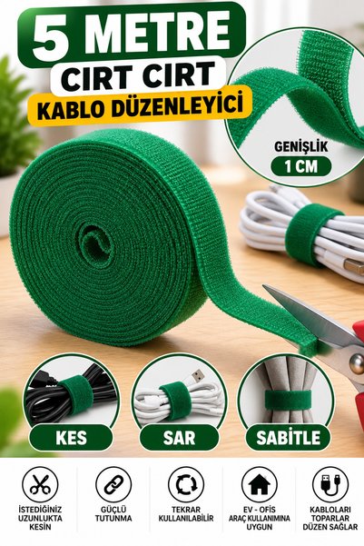 tafce Cırt Cırt Sabitleyici Kablo Düzenleyici 5 Metre X 1cm