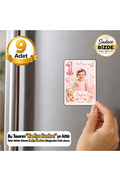 Hediye Baskıcı Kelebek Temalı 1 Yaş Fotoğraflı Buzdolabı Magneti (6x9 cm) 9 A...