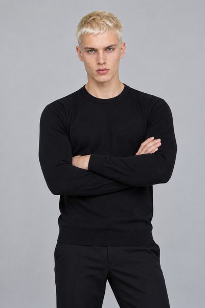 HK Premium Tekstil Erkek Fitilli Slim Fit Bisiklet Yaka Triko Kazak