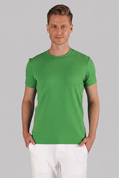 Efor Slim Fit Bisiklet Yaka Doku Desenli Pamuklu Yeşil Tişört TS 852