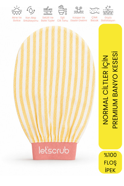 LET'SCRUB Premium Ekru Sarı Zebra Banyo Duş Kesesi Peeling Eldiveni %100 Floş...