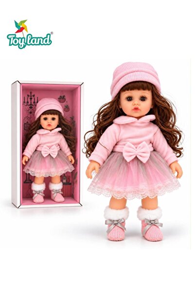 TOY LAND Girl Doll with Long Hair, Bow Dress, Knitted Hat & Boots, Realistic ...