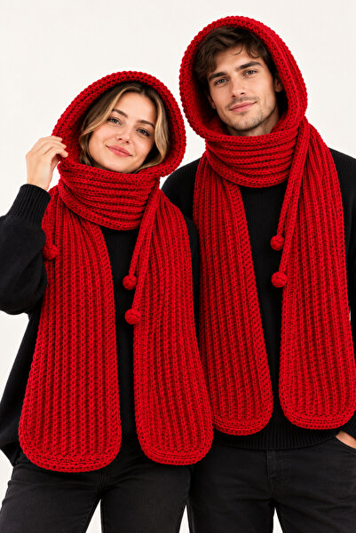NEHOLİA unisex Kadın erkek Kapüşonlu Atkı Boyunluk El Örgüsü Uzun Kışlık Atkı...