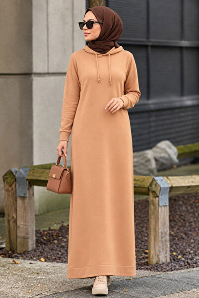 Neva Style Hooded Camel Hijab Dress 50421C