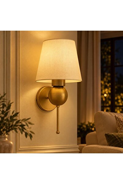 retro home design Özel Toplu Pilli Eskitme Krem Abajur Şapkalı Aplik Yatak Od...