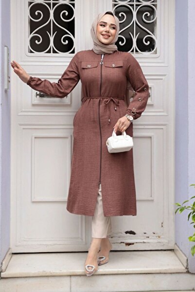 Neva Style تونيك حجاب بني بأزرار 645 كيلو