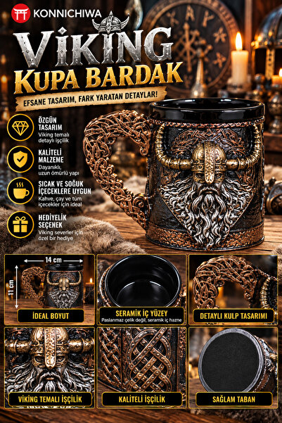 FG KONNİCHİWA Viking Boynuzlu VE VİKİNG MODELLERİ Kupa El Boyaması Seramik & ...