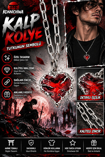 FG KONNİCHİWA Kırmızı Reaper Heart Skeleton Hand Zincirli Kolye Kalp Muhafızı...
