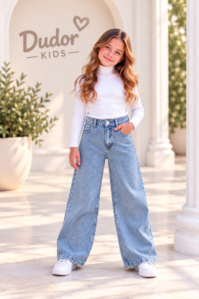 DUDOR KİDS KIZ ÇOCUK TAŞLI KOT PANTOLON (JEANS-DENİM)