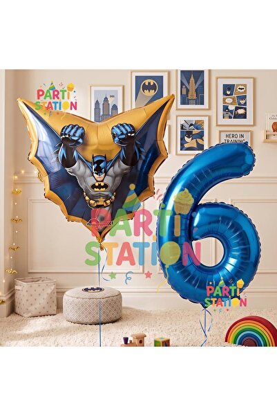 Parti Station Batman 6 Years Old Navy Blue Number Balloon Set Bat Man Batman ...
