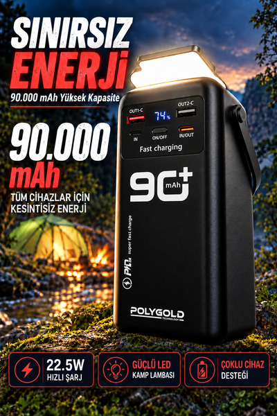 Zineets 90.000 Mah 22,5W PD Hızlı Kablolu Kamp Lambası Outdoor Serisi Powerba...