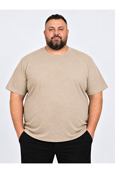 brz braazi Beige Men's Plus Size Cotton Lycra Crew Neck T-Shirt