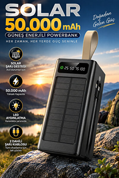 MATECHNO Solar 50.000 Mah Güneş Enerjili Led Işıklı Powerbank Şarj Aleti 4xUs...