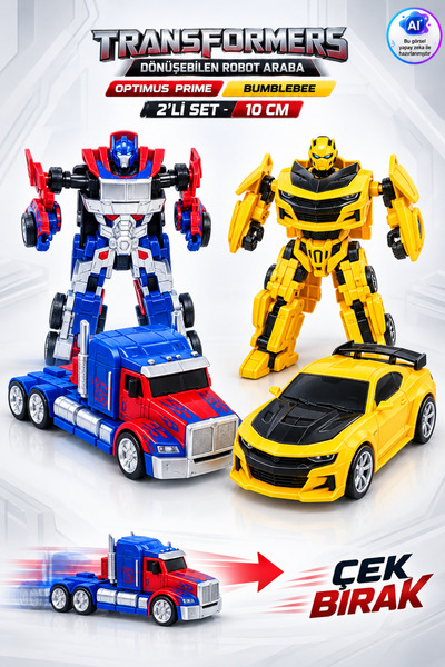 YILDIRIM OYUNCAK Dönüşebilen Transformers Robot Araba 2’li Set 10 cm | Çek Bı...