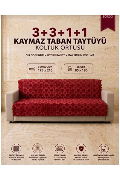 Altınoluk Tekstil Kaymaz Jel Tabanlı Taytüyü Koltuk Örtüsü Takımı 3+3+1+1